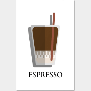 Iced Cold Espresso coffee front view flat design style Posters and Art